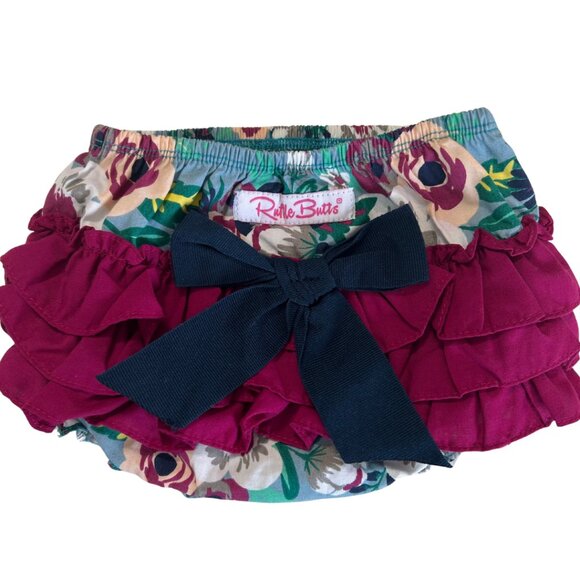 Ruffle Butts Baby Navy Floral Bloomers and Tights - Picture 4 of 8